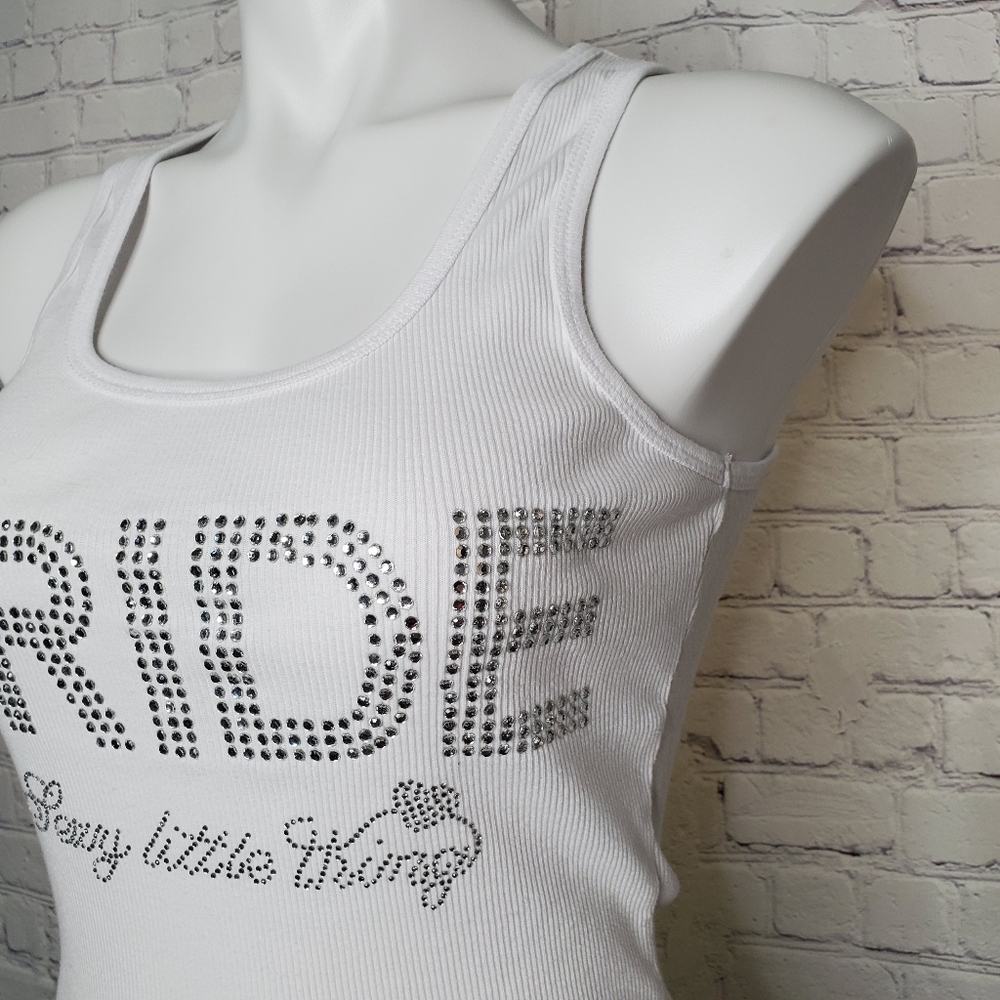 Victoria's Secret Rhinestone Bride White Ribbed Tank Top Size S - Picture 4 of 9